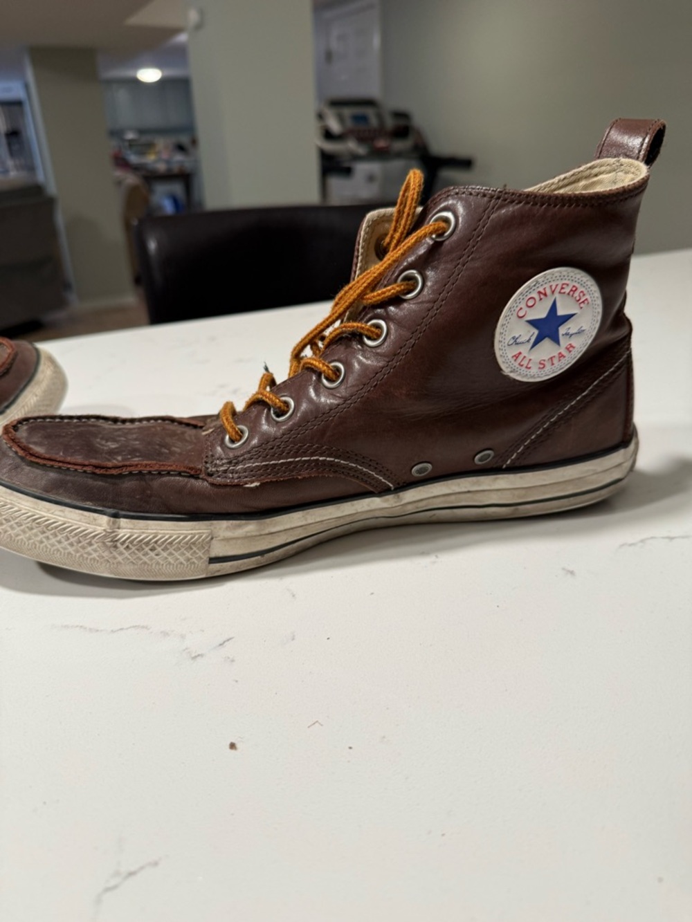 Converse Brown Leather High-Top Sneakers with Gold Laces